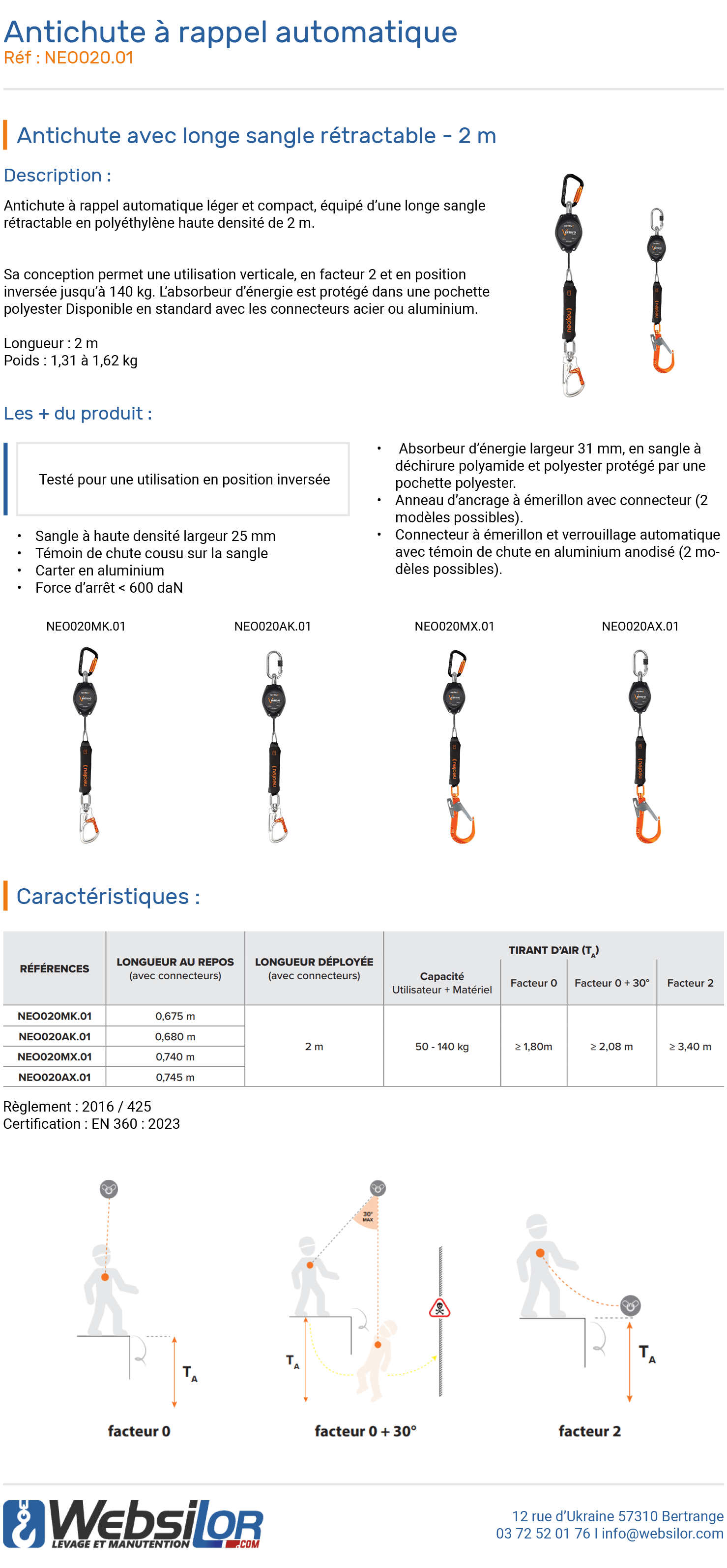 Informations technique de Antichute à rappel automatique à sangle 2 m