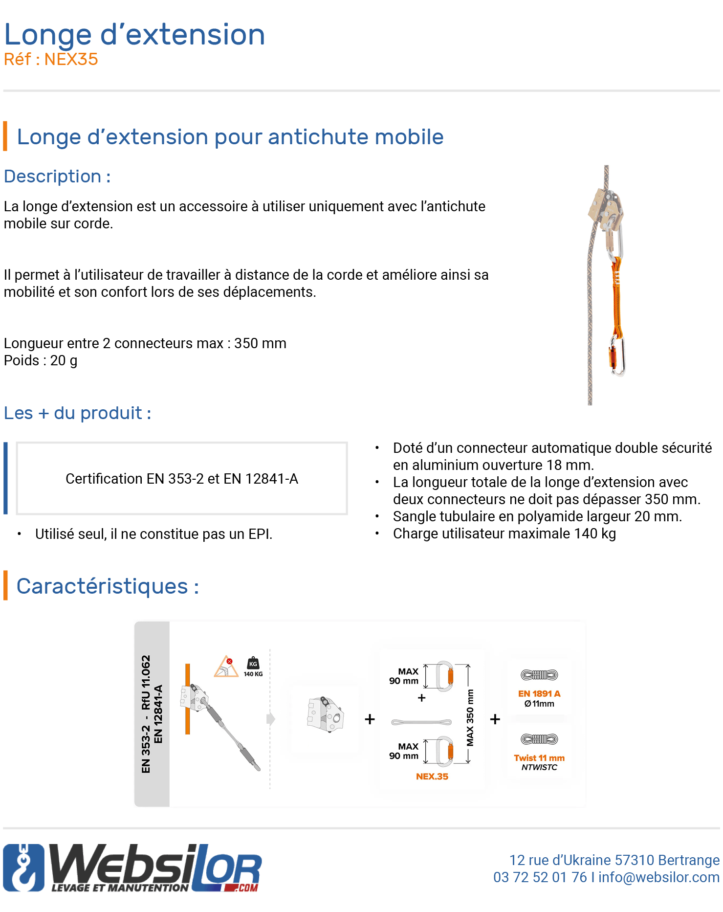 Informations technique de Longe d’extension pour antichute mobile