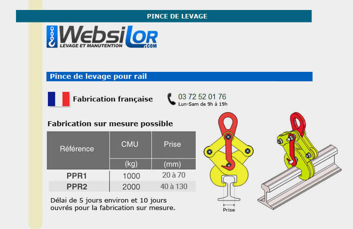 Informations techniques Pince pour rails - 1000kg