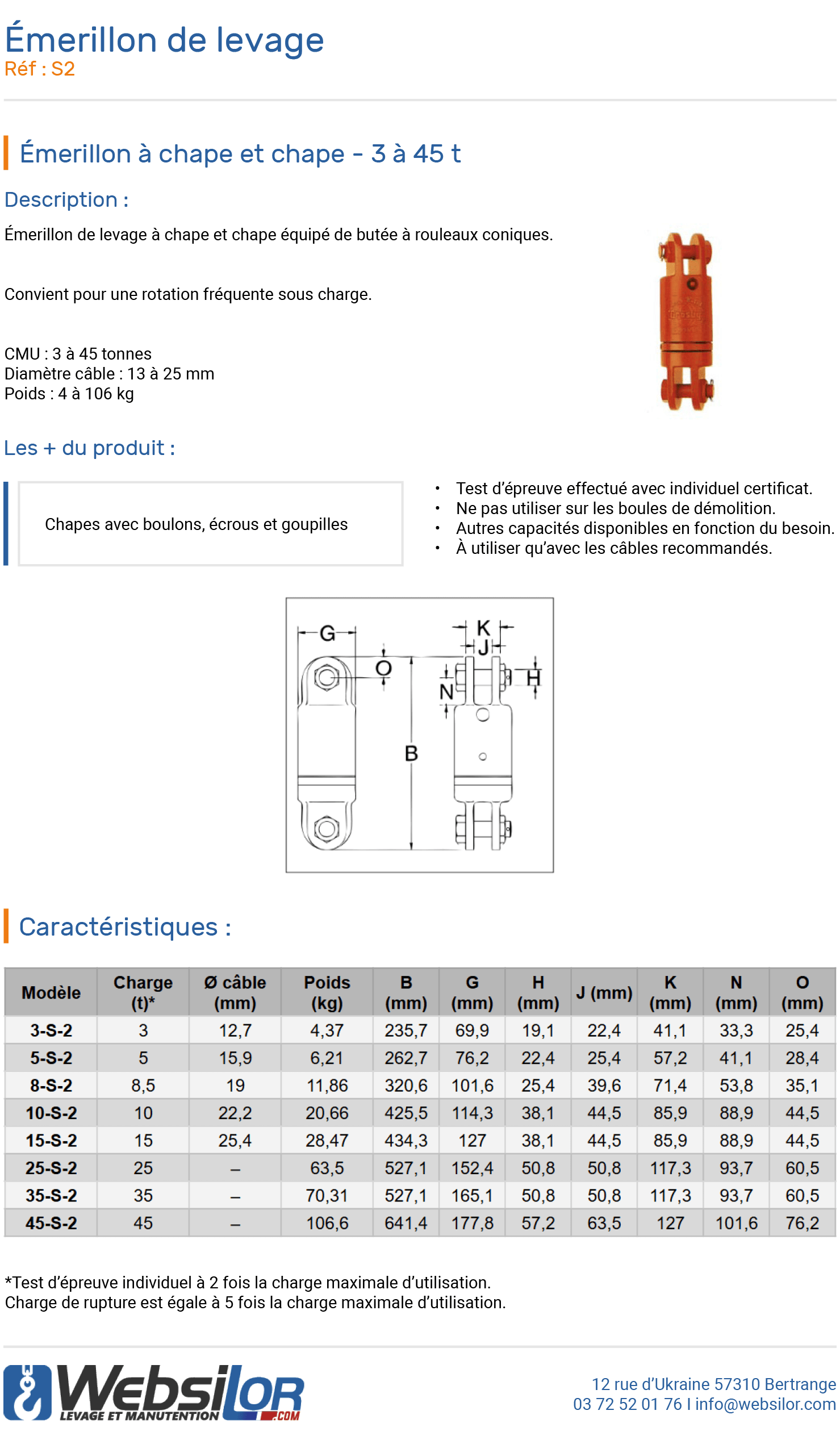 Informations technique de Emerillon chape et chape - 45000 kg