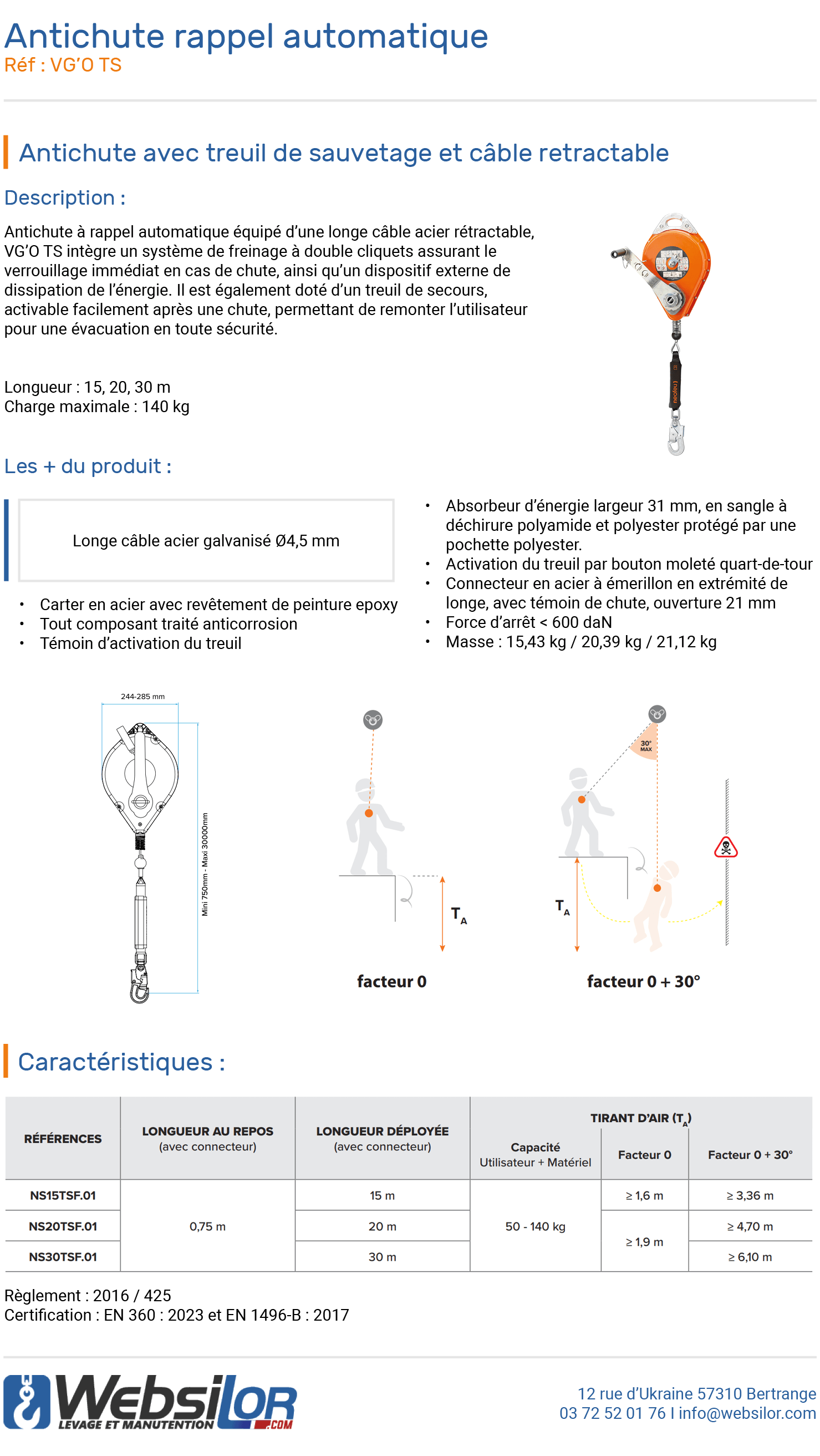 Informations technique de Antichute rappel automatique avec treuil de sauvetage