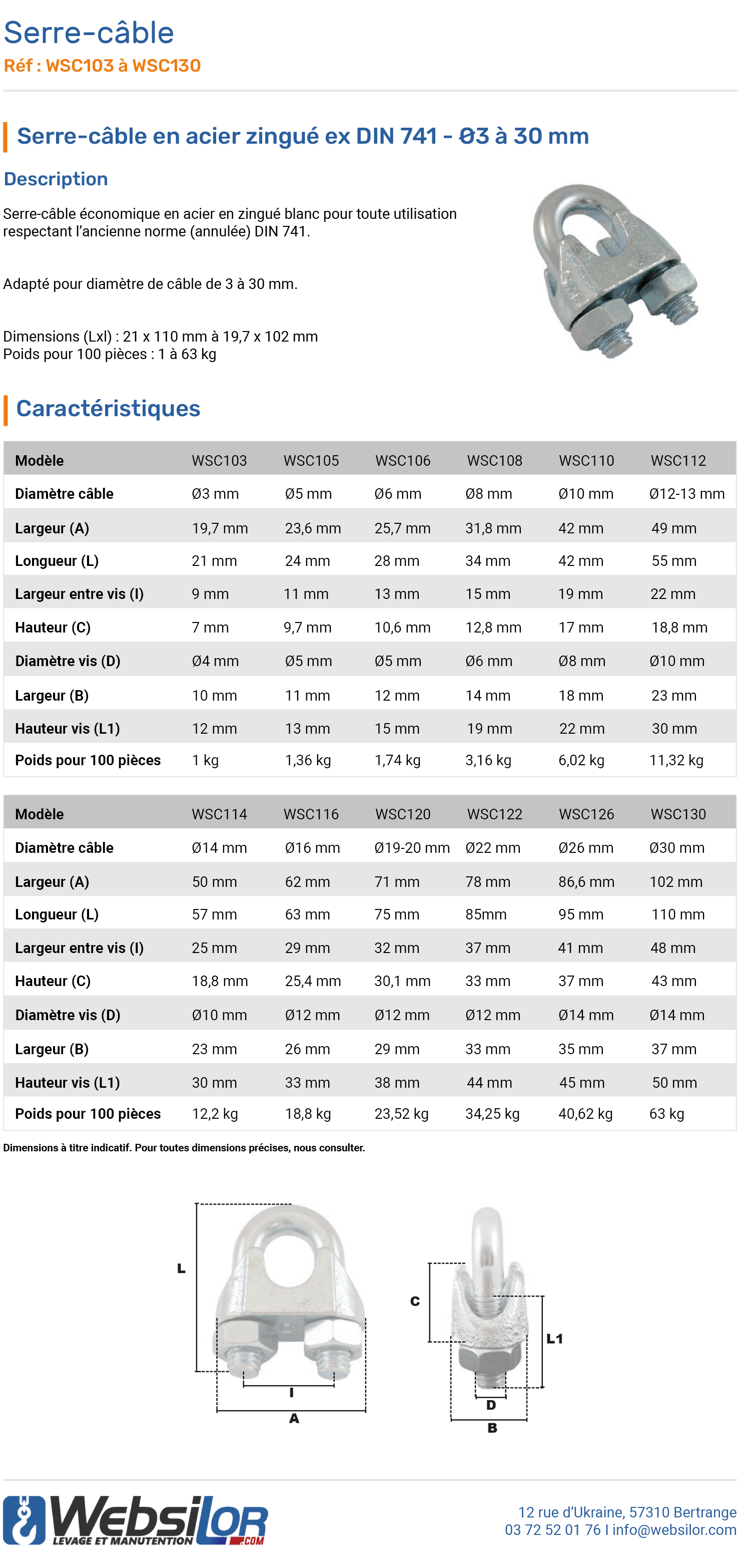 Informations techniques Serre-c&acirc;ble &agrave; &eacute;trier quincaillerie