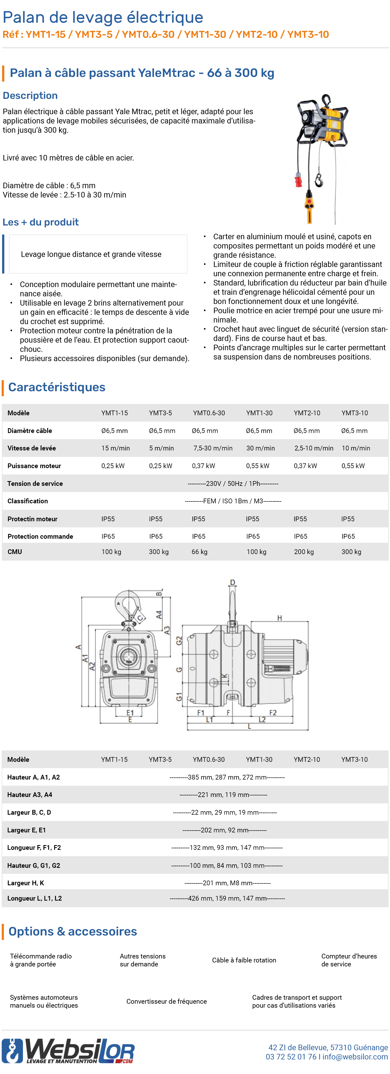 Informations techniques Palan électrique YaleMtrac